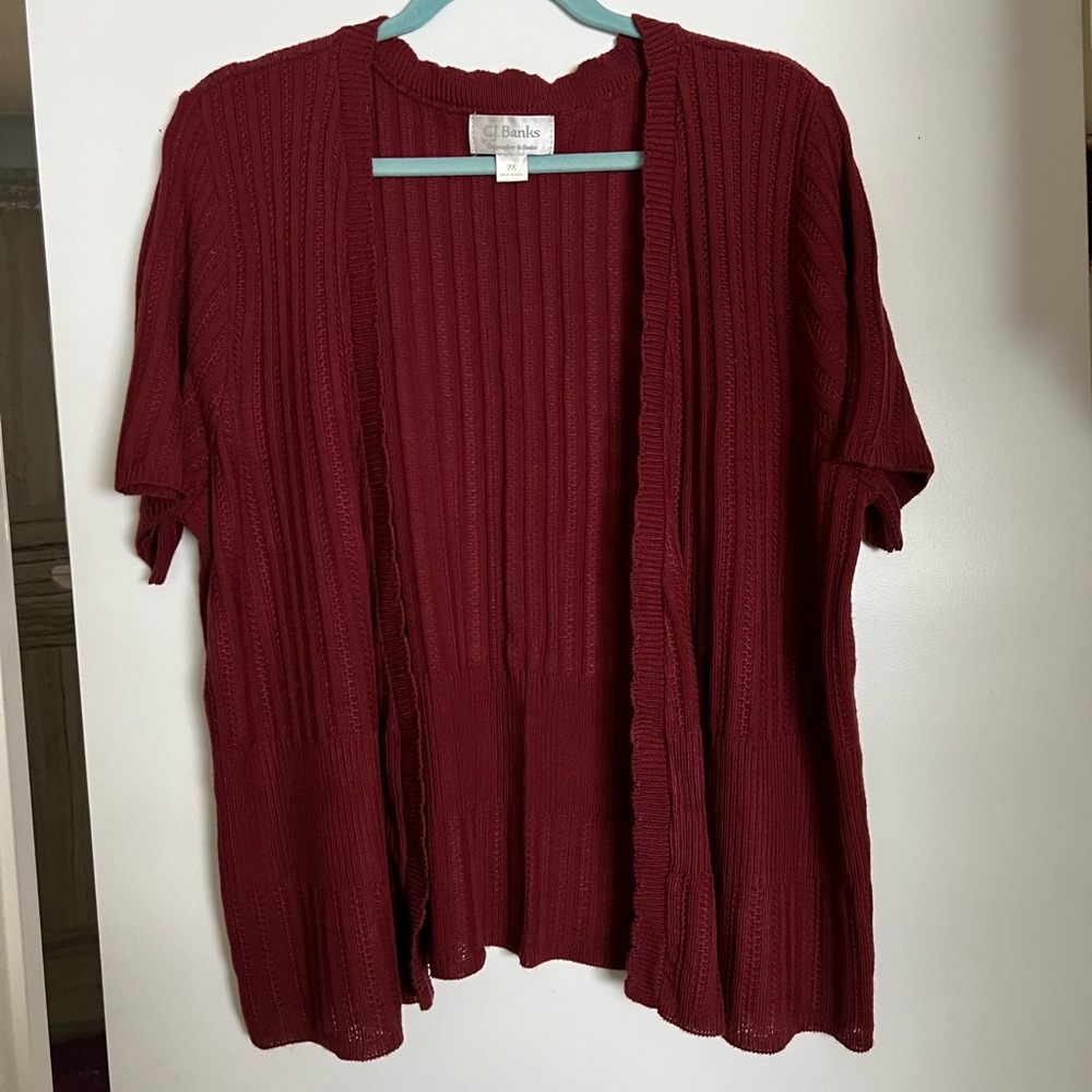 CJ Banks cranberry red short sleeve sweater 2X